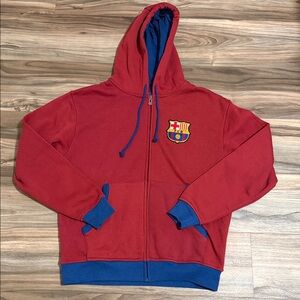 FC Barcelona Mens Sweatshirt Size S Fleece Hoodie Red Full Zip BARCA